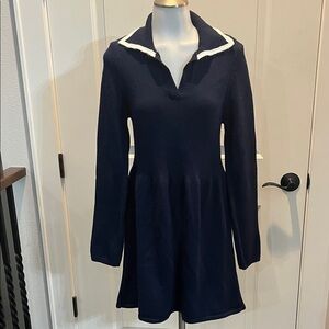 Anthropology Maeve daily practice navy Dress White long sleeve polo knit dress